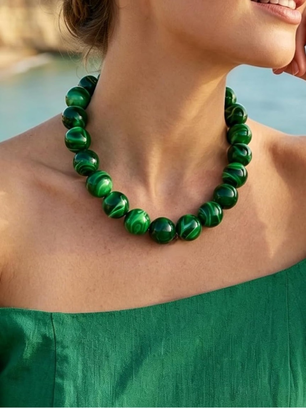 Marble Emerald Swirl Bead Necklace